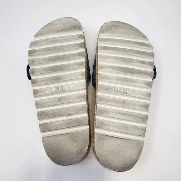 J Slides Women Lust Slip One Buckle Strap Sandal Size 7M Blue Green Camo Leather - Picture 8 of 8